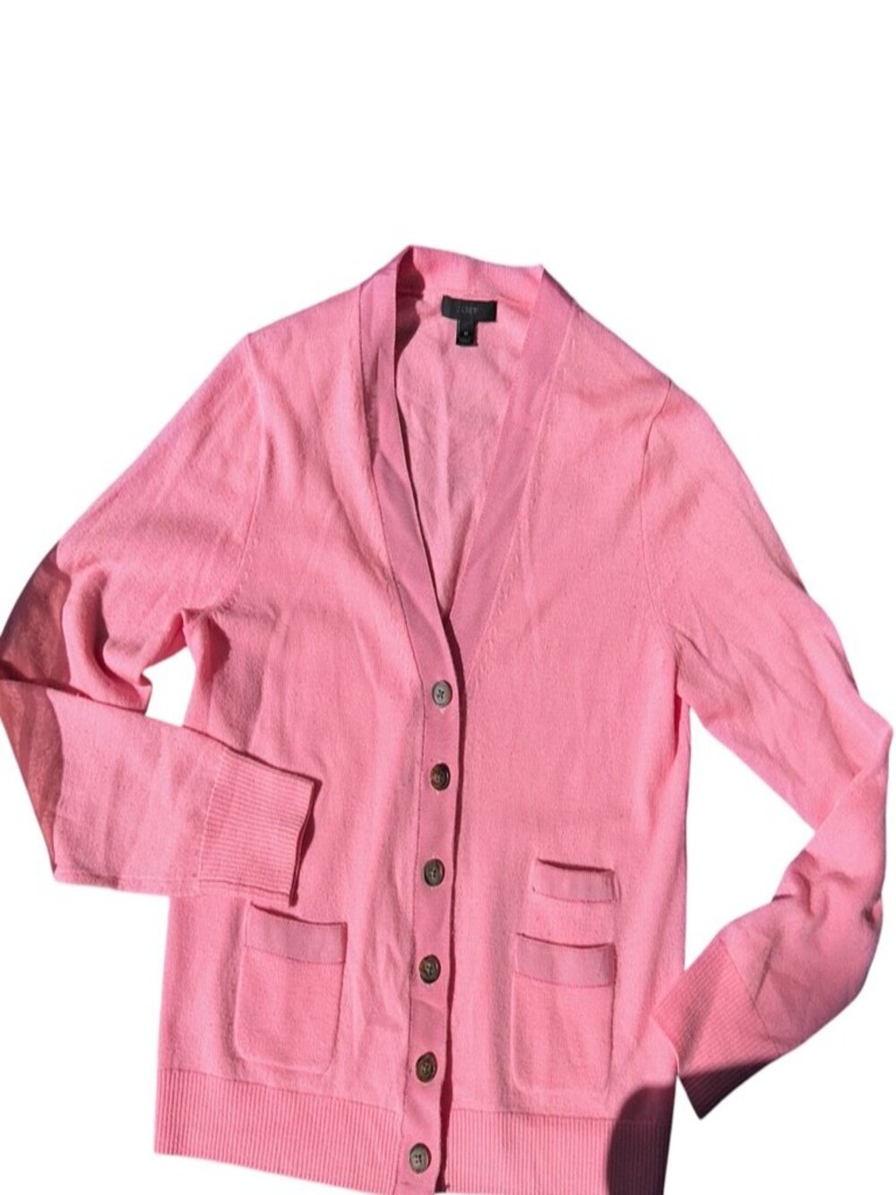 J. Crew neon pink silk grosgrain ribbon trim long cardigan sweater M